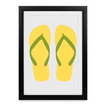 Tongs Jaune Ensoleillée - Affiche encadrée (27 × 37 cm) - noir - Devant