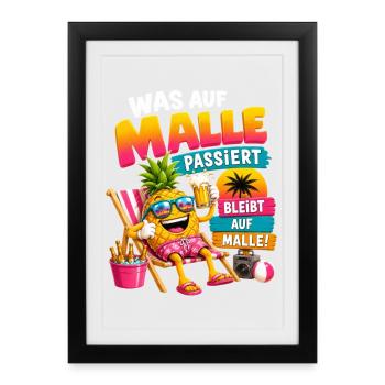 Was auf Malle passiert bleibt auf Malle Fun Spruch - Gerahmtes Poster (27 × 37 cm) - Schwarz - Vorne