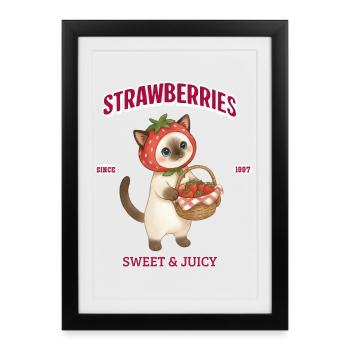 Strawberry Cat Basket Charm - Framed poster (27 × 37 cm) - black - Front