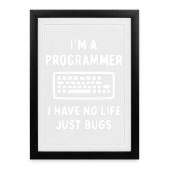 Programmer Saying – Bugs Instead of Lives - Framed poster (27 × 37 cm) - black - Front