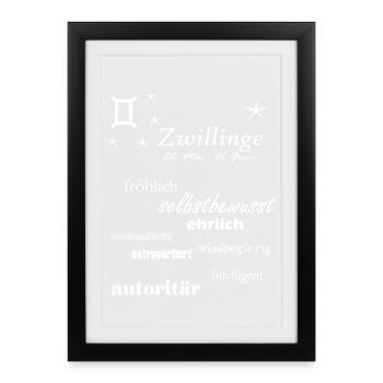 Zwillinge_Sternzeichen - Gerahmtes Poster (27 × 37 cm) - Schwarz - Vorne