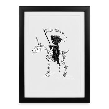 Squelette Cool Licorne Avec Grim Reaper I Halloween - Affiche encadrée (27 × 37 cm) - noir - Devant