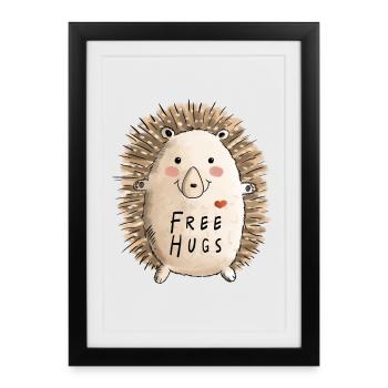 Cadeau de bande dessinée pour enfants Hugs Hérisson I gratuit automne - Affiche encadrée (27 × 37 cm) - noir - Devant