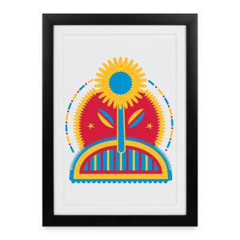 large glowing sunflower in the flower bed - Framed poster (27 × 37 cm) - black - Front