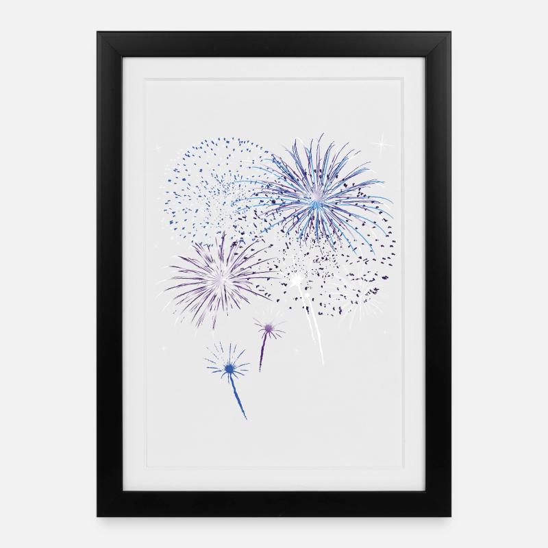 Feu d'artifice coloré avec des étoiles. - Affiche encadrée (27 × 37 cm) - noir