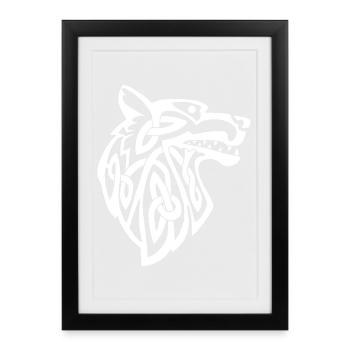 loup blanc viking - Affiche encadrée (27 × 37 cm) - noir - Devant