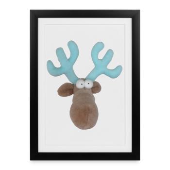 funny moose, moose head, moose head, antler turquoise - Framed poster (27 × 37 cm) - black - Front