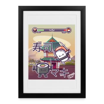 Sushi Vs Maki Cadeau Gamer Japon Cuisine asiatique - Affiche encadrée (27 × 37 cm) - noir - Devant