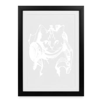 Cats DJ Artwork Blanc - Affiche encadrée (27 × 37 cm) - noir - Devant