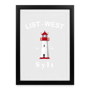 Sylt, Iconic lighthouse List-West, Mer du Nord - Affiche encadrée (27 × 37 cm) - noir - Devant