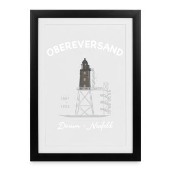 Phare Dorum - Neufeld, côte allemande de la mer du Nord - Affiche encadrée (27 × 37 cm) - noir - Devant