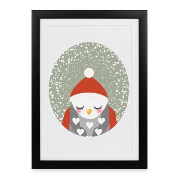 dreamy owl with Santa Claus Christmas hat - Framed poster (27 × 37 cm) - black - Front
