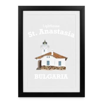 Bulgaria Lighthouse Monastery Island St. Anastasia - Framed poster (27 × 37 cm) - black - Front