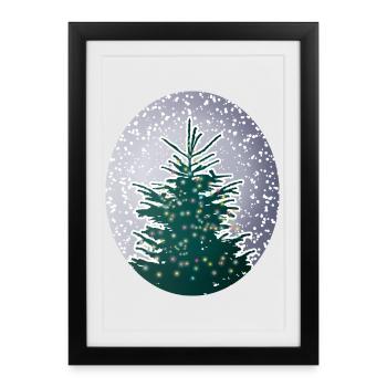 sapin de Noël illuminé dans la neige - Affiche encadrée (27 × 37 cm) - noir - Devant