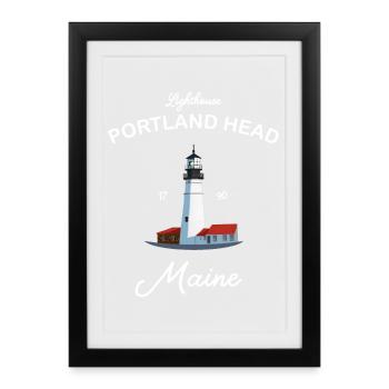 Portland, Lighthouse Head, Maine - Affiche encadrée (27 × 37 cm) - noir - Devant