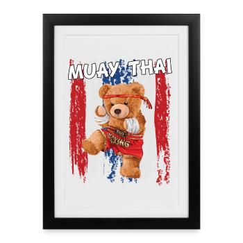 Muay Thai Bear Teddy Bear Cadeau - Affiche encadrée (27 × 37 cm) - noir - Devant