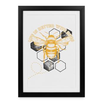 Grille hexagonale des abeilles : La vie est meilleure avec les abeilles - Affiche encadrée (27 × 37 cm) - noir - Devant