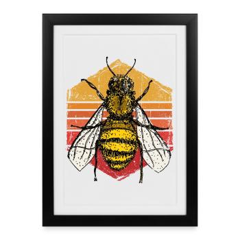 Illustration rétro de Sunset Bee - Affiche encadrée (27 × 37 cm) - noir - Devant