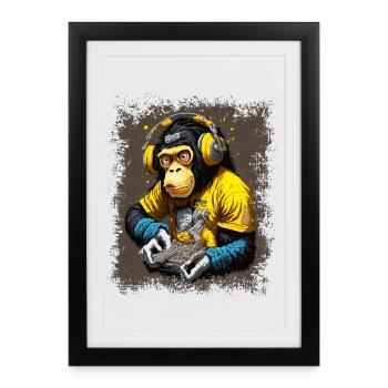 DJ Monkey - Affiche encadrée (27 × 37 cm) - noir - Devant