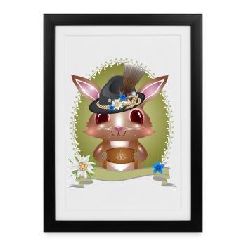 cute bunny in traditional costume with hat and leather pants - Framed poster (27 × 37 cm) - black - Front