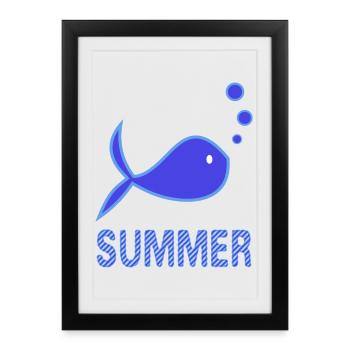 FISH. BEACH. SEA. SURFING. OCEAN. HUMOR. HOLIDAY - Framed poster (27 × 37 cm) - black - Front
