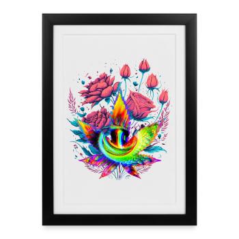 Feuille de cannabis psychédélique avec œil de dragon - Affiche encadrée (27 × 37 cm) - noir - Devant