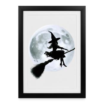 Sorcière sur balai - Affiche encadrée (27 × 37 cm) - noir - Devant