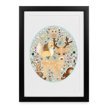 Cute forest animals celebrating Christmas together - Framed poster (27 × 37 cm) - black - Front