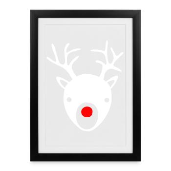 Rudolph bois de Noël Noël renne cerf - Affiche encadrée (27 × 37 cm) - noir - Devant