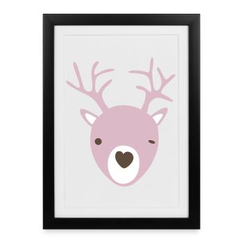 Rudolph bois coeur nez scandinave enfants cool - Affiche encadrée (27 × 37 cm) - noir - Devant