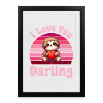 Paresseux je t’aime pour les couples - Affiche encadrée (27 × 37 cm) - noir - Devant