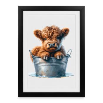 Gentillesse des veaux Highland - Bébés bovins Highland - Affiche encadrée (27 × 37 cm) - noir - Devant