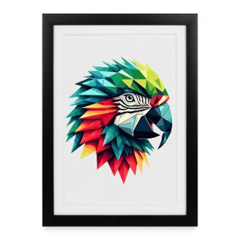 Motif polygonal de perroquet géométrique coloré - Affiche encadrée (27 × 37 cm) - noir - Devant