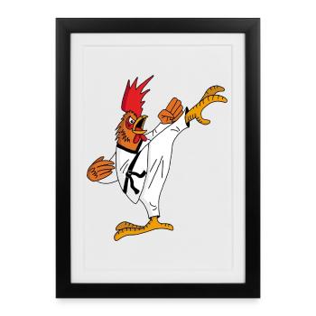 Coq et karaté - Affiche encadrée (27 × 37 cm) - noir - Devant