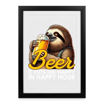Happy Hour Beer Sloth Gift - Framed poster (27 × 37 cm) - black - Front