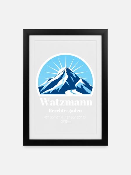 Watzmann Berchtesgaden Ski Winter Berg - Gerahmtes Poster (27 × 37 cm) - Schwarz