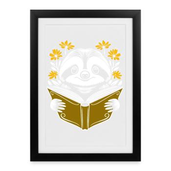 Sloth with book and flowers reading books - Framed poster (27 × 37 cm) - black - Front