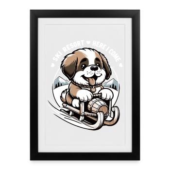 Chien Saint-Bernard - Affiche encadrée (27 × 37 cm) - noir - Devant