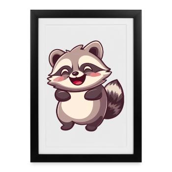 Cute Adorable Raccoon - Charming Cartoon Design - Framed poster (27 × 37 cm) - black - Front
