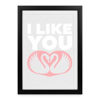 Couple de cygnes romantiques avec je t’aime - Affiche encadrée (27 × 37 cm) - noir - Devant