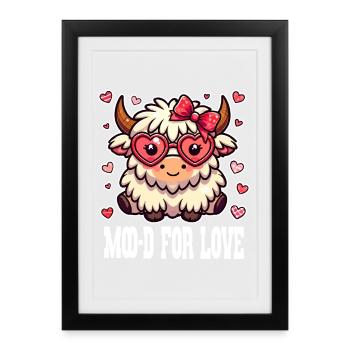 Moo-d for Love - Douce vache de la Saint-Valentin - Affiche encadrée (27 × 37 cm) - noir - Devant
