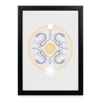 Roue serpentine avec soleil et lune - Affiche encadrée (27 × 37 cm) - noir - Devant