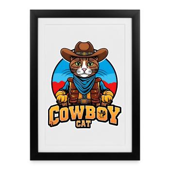 chat, chat cowboy, country - Affiche encadrée (27 × 37 cm) - noir - Devant