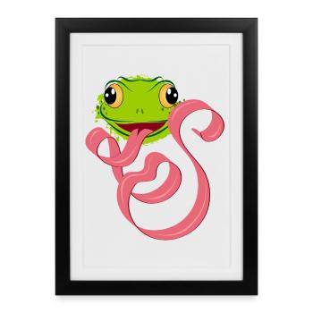 Grenouille effrontée avec une grande langue – Design amusant - Affiche encadrée (27 × 37 cm) - noir - Devant