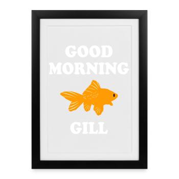 Poisson rouge audacieux avec bonjour - Affiche encadrée (27 × 37 cm) - noir - Devant