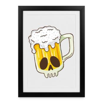 Crâne et bière - Affiche encadrée (27 × 37 cm) - noir - Devant