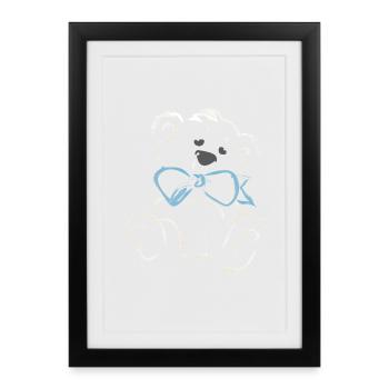 Playful teddy bear with blue bow - Framed poster (27 × 37 cm) - black - Front