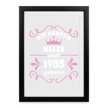 Peintre Anniversaire Né en 1985 Peintre vintage - Affiche encadrée (27 × 37 cm) - noir - Devant