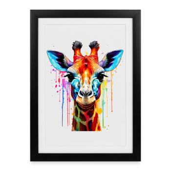 Vibrant Giraffe Color Explosion - Framed poster (27 × 37 cm) - black - Front