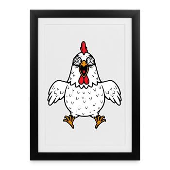Poulet Crazy Chickens Volaille Coq Coq Poule - Affiche encadrée (27 × 37 cm) - noir - Devant